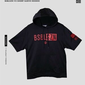 BSBLSZN Black Short-Sleeve Hoodie with Red Logo